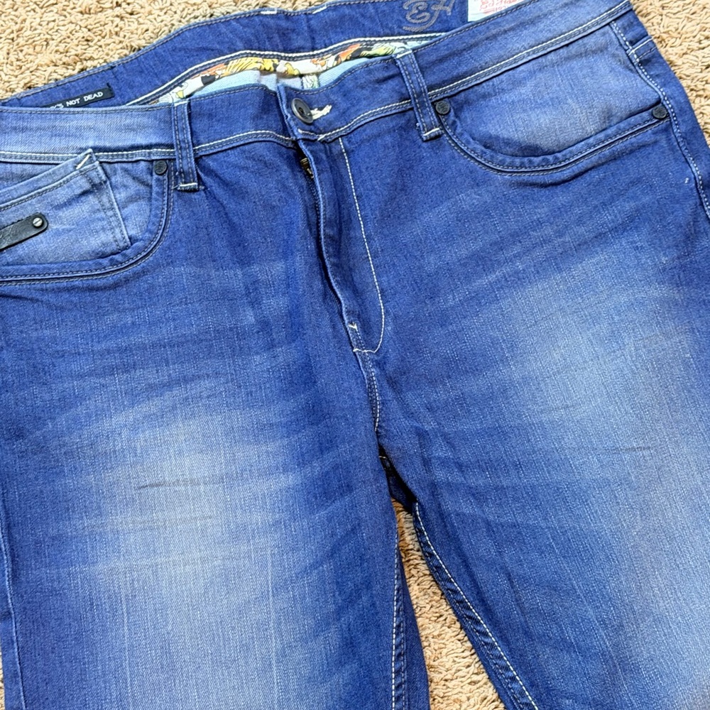 Vintage Y2K Ed Hardy Punk's Not Dead Skuller 36x32 Stretch Jeans